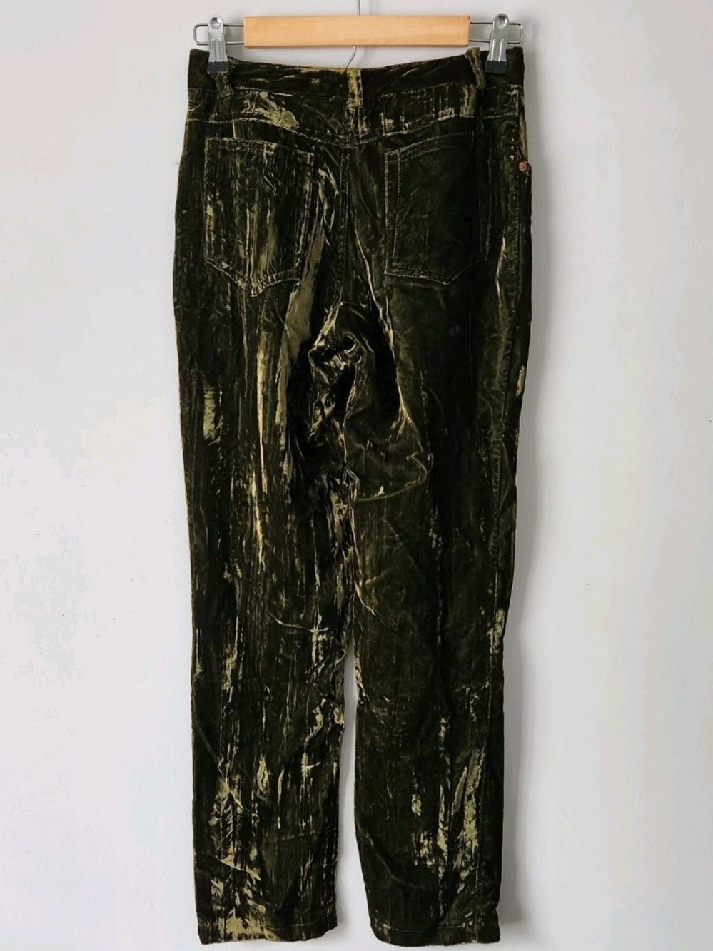 Vintage Y2K Green Crushed Velvet Pants Size 2 Trousers Boho Goth Whimsigoth - Picture 3 of 8